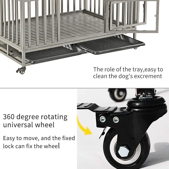 KELIXU 48" Heavy Duty Dog Crate Large Dog cage Dog Kennels and Crates for Large Dogs Indoor Outdoor with Double Doors, Locks and Lockable Wheels, Black