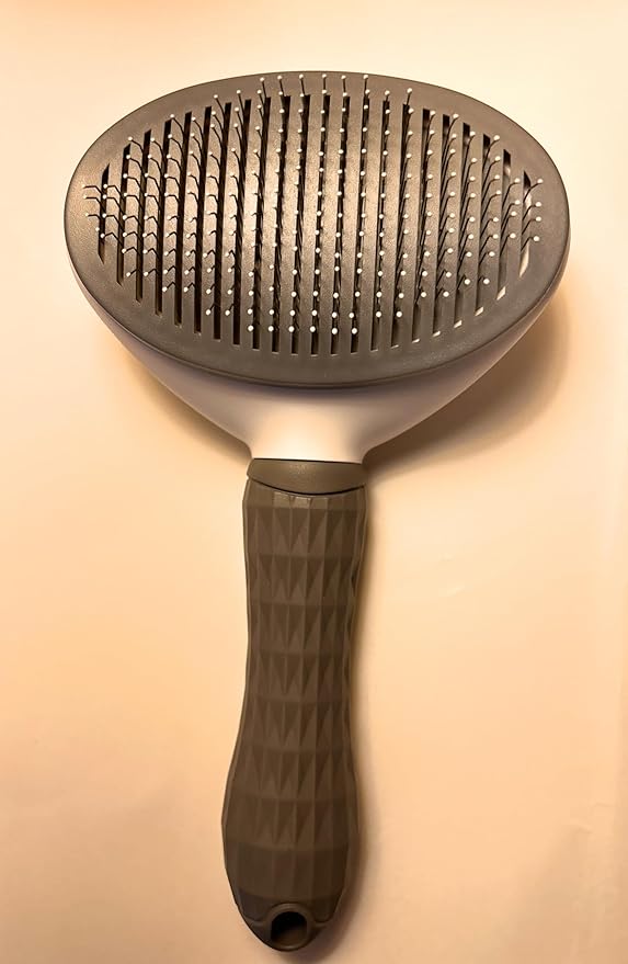 Pet Clean Hair Remover Button Stainless Steel Brushes Dogs Cat Slicker Self Cleaning Grooming Pet Comb Brush (grey)