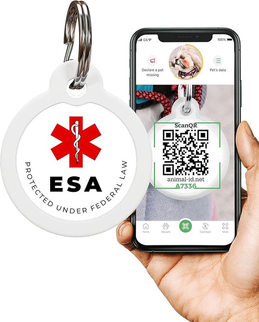 QR Code Pet Tag Service Dog ID - ESA - Emotional Support Service Dog Name Tags (ESA, L)