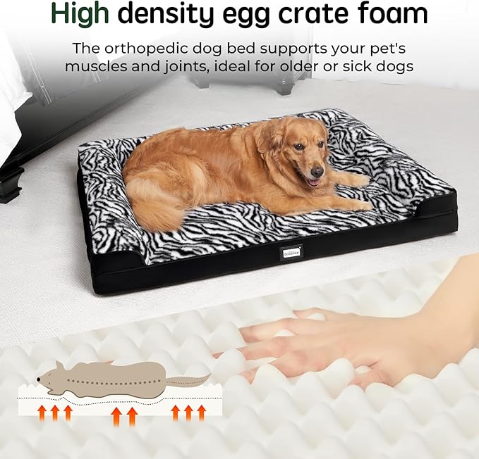 BALANCE Orthopedic Dog Bed, Egg Crate Foam Dog Couch for Pet Sleeping, Pet Sofa with Removable Washable Cover & Nonskid Bottom, Comfy Dog Bed for Medium Size Dog, Black