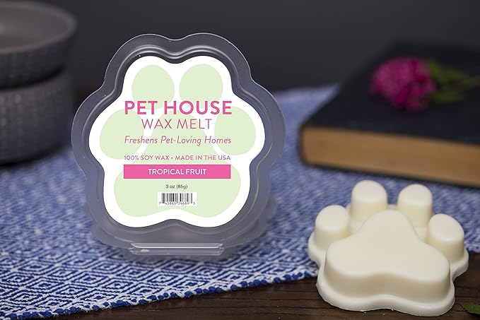 One Fur All Pet House Spring and Summer Wax Melts for Pet Odor, Natural, Plant Based Soy Wax Melts, Long Lasting Fragrance for Fresh Smelling Homes, Tropical Fruit, Pack of 4