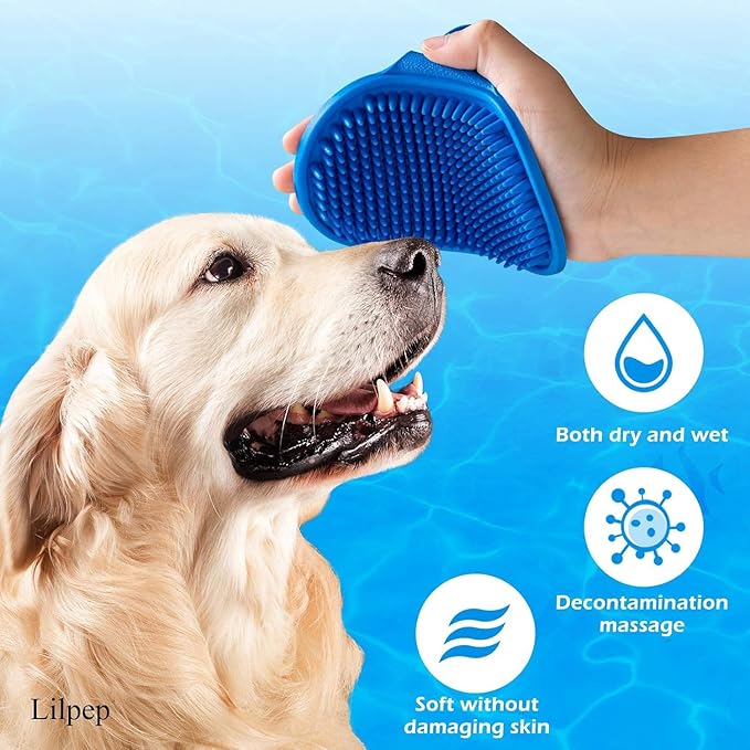 Dog Bath Brush Dog Grooming Brush, Lilpep Pet Shampoo Bath Brush Soothing Massage Rubber Comb with Adjustable Ring Handle for Long Short Haired Dogs and Cats Yellow