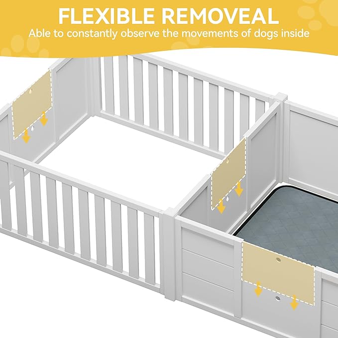 DWVO Whelping Box for Dogs Puppies: 78" x 39.4" x 17.7" Indoor 3-in-1 Dog Pen with Waterproof Mat and 2 Dividers for Small and Medium Dog Breeds (White)