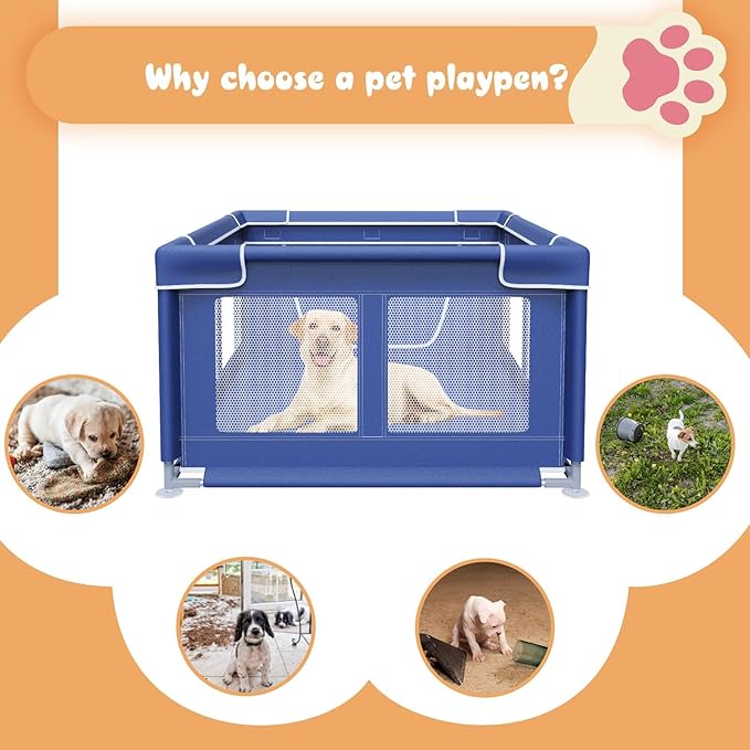 Puppy PlayPen 50 × 50 Inch, Dog Playpen with Gate for Puppies, Small and Medium Dogs, Pet PlayPen for Outdoors & Indoors, Tear Resistant Fabric