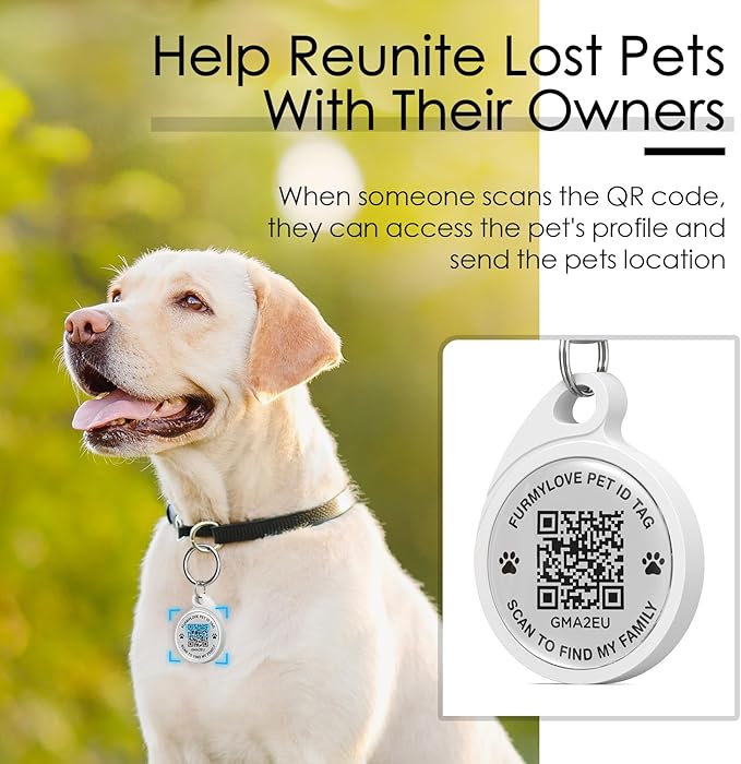 QR Code Dog Tag, Smart ID Tags, Dog Tags Personalized Lightweight Silent ID Tag for Kids Pets Bags Keys, Black