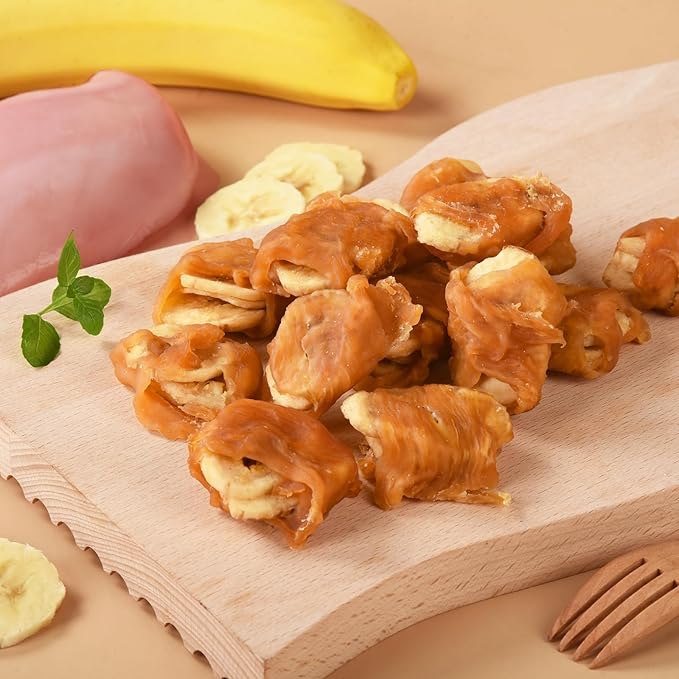 Chicken Wrapped Banana Slices Dog Treats Small Dogs, Healthy Rawhide-Free Low Fat Soft Training Snacks Chews with Taurine