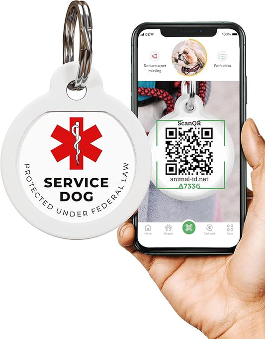 QR Code Pet Tag Service Dog ID - ESA - Emotional Support Service Dog Name Tags (Service Dog, S)