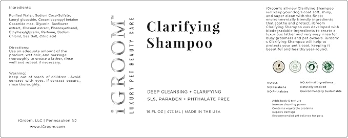 iGroom Dog Shampoo + Dog Conditioner Groomers Bundle - Clarifying Dog Shampoo, Gentle Cleansing, Sooth and Protect Coat, 16 oz - Pro-Keratin Leave-in Dog Conditioner, Excellent Detangling, 16 oz