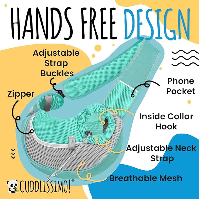 Pet Sling Carrier - Small Dog Puppy Cat Carrying Bag Purse Pouch - For Pooch Doggy Doggie Yorkie Chihuahua Baby Papoose Bjorn-Travel Front Backpack Chest Body Holder Pack To Wear (Teal-S)