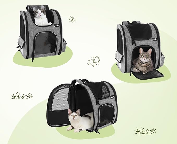 Pecute Cat Backpack with Shade Cover,Dog Backpack with Breathable Mesh for Small Dogs, Small to Medium Cats, Pet Backpack Carrier with Multi-Pockets, Great for Travel Hiking Camping
