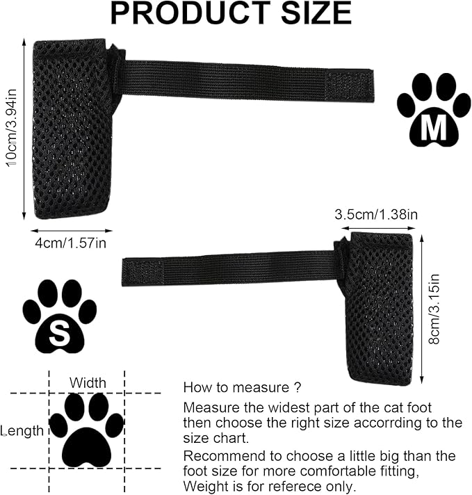 4 Pack Breathable Cat Shoes to Prevent Scratcning, Adjustable Only Cats Booties Mittens Socks (Grey, S)