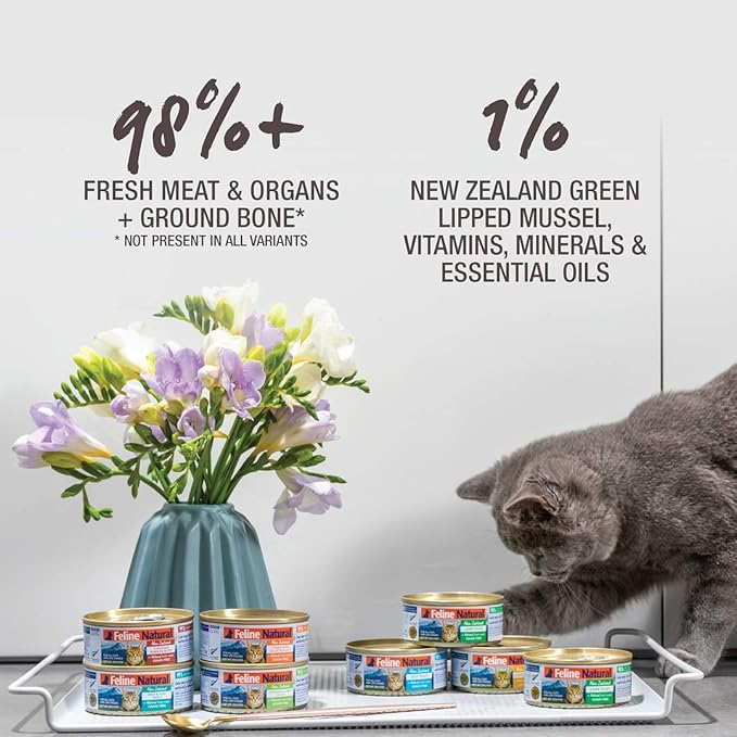Feline Natural - BPA-Free & Gelatin Free Canned Cat Food - Beef & Hoki, 3oz (Pack of 24)