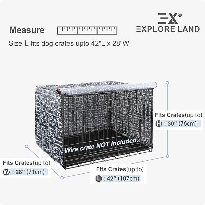 Explore Land Pattern Dog Crate Cover for 42 Inches Wire Cage, Heavy-Duty Polyester 1 2 3 Doors Standard Metal Pet Kennel Enclosure (Morocco)