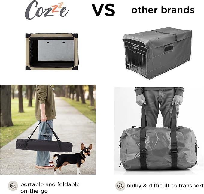 Collapsible Dog Crate - 32 Inch Portable Foldable Travel Crates for Medium Dogs with Detachable Storage Bag, Removable Pad, and Mesh Windows for Outdoor & Indoor (Beige)