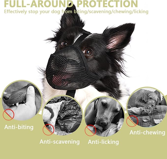Whongkidz Dog Muzzle for Extra Small Sized Dogs, Air Mesh Dog Mouth Cover Allow Drinking No Biting Chewing for Dogs That Eat Everything (Black, XS)