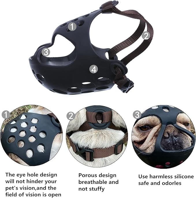 Short Snout Dog Muzzles,Soft Silicone Adjustable Breathable Bulldog Muzzle for Biting Chewing Barking Training,Ideal for Flat-Faced Dogs (Small/10-13"(Pack of 1), Blue)