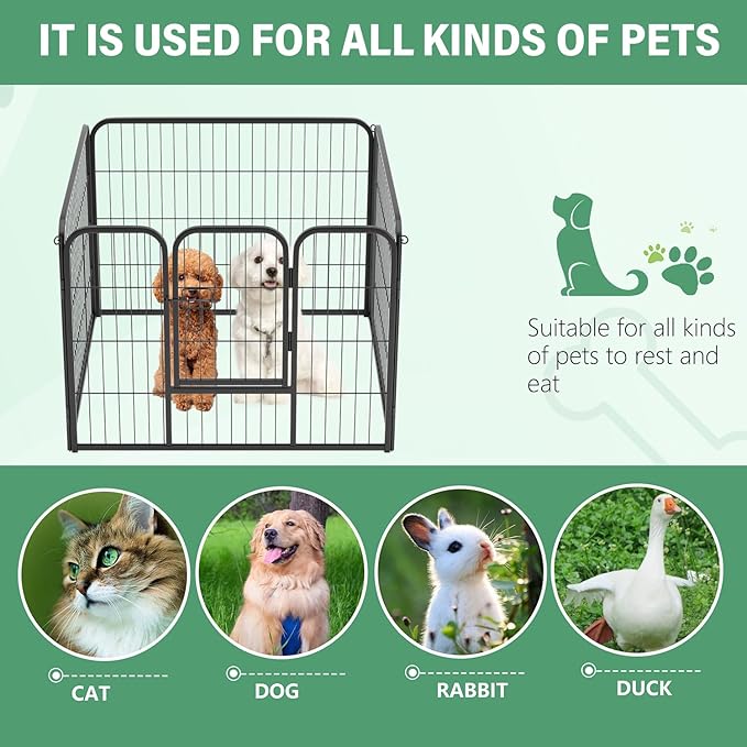 FDW Dog Playpen Kennel - 4 Panels, 24 Inch Height, Indoor/Outdoor Folding Metal Portable Puppy Exercise Pen, Heavy Duty Dog Fence for Yard, Camping - Black