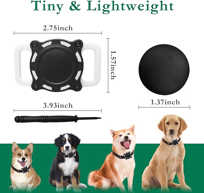 Dog Tracker, Pet Location Tracker with Collar Holder for Dogs Smart Finder, No Monthly Fee, Works with iOS Find My, Precise Non-GPS Tracker (Black and White)