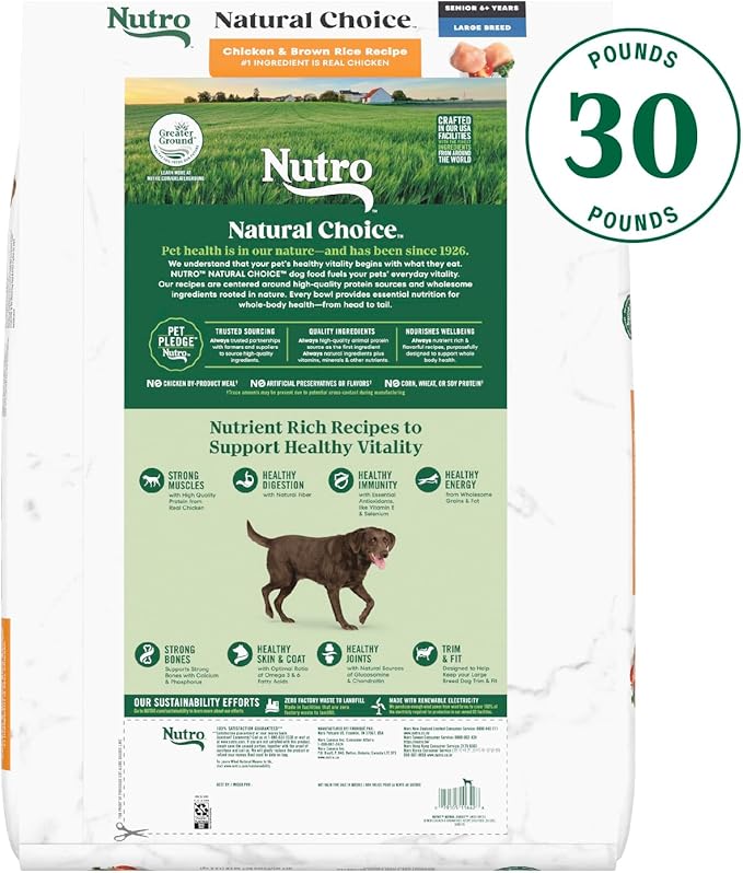 Nutro Natural Choice Senior Large Breed Dry Dog Food, Chicken and Brown Rice, 30 lbs.