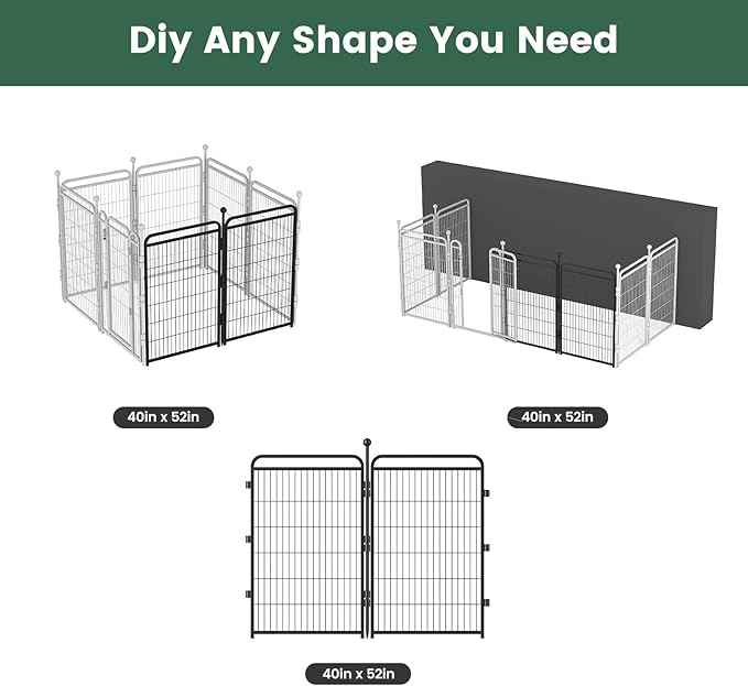 Gardner Pet Dog Playpens, 40" H 2 Add-on Panels for Small/Medium/Large Dogs, Foldable Pet Play Yard Gate Extensions, Pet Playpen, Anti-Rust, Quick Install, Black