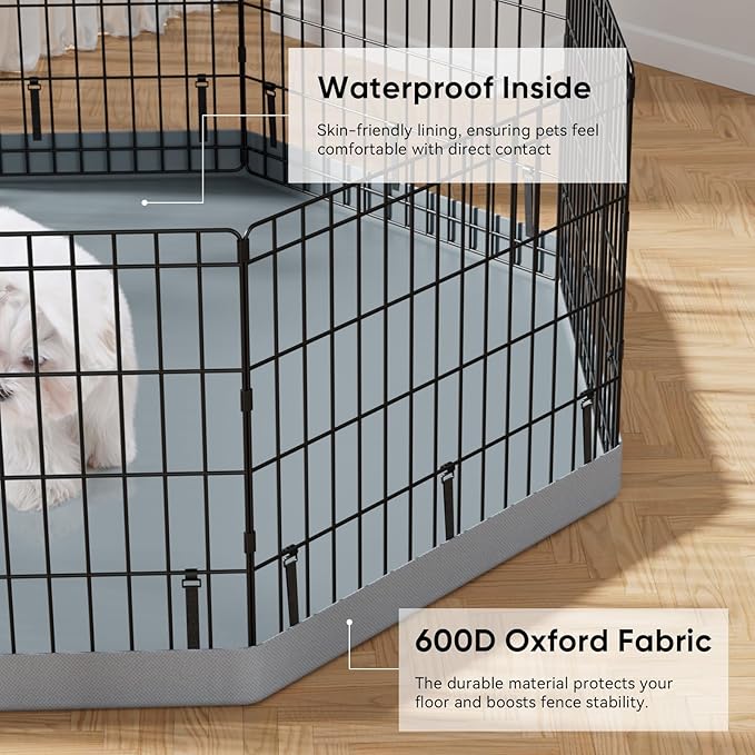 PJYuCien Puppy Playpen,8 Panels 36”H Dog Playpen with Gery Bottom Pad and Grey Top Cover,Metal Foldable Dog Exercise Pen for Indoor,Better for Small Pets,Grey