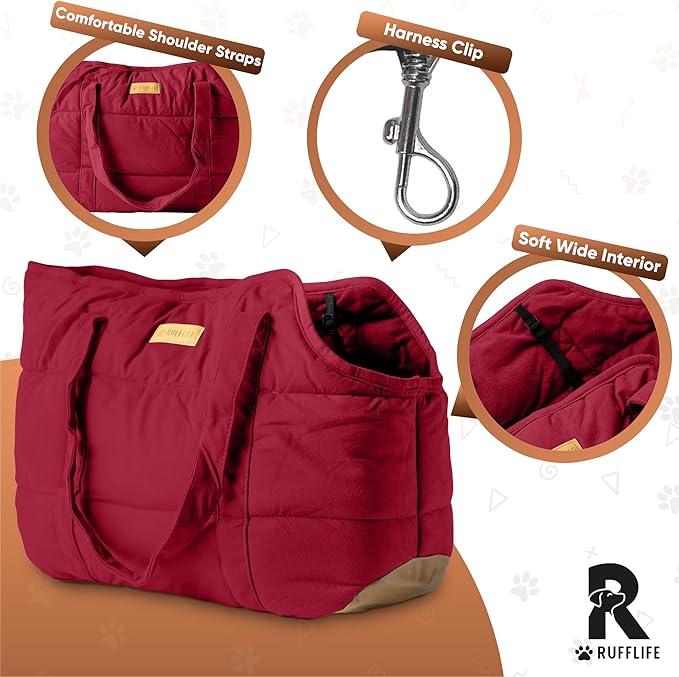 Cozy Plush Pet Carrier Purse - Secure Harness Clip, Lightweight Tote Design for Small Dogs and Puppies (Red)