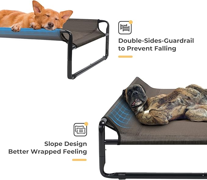 Veehoo Original Cooling Elevated Dog Bed, Outdoor Raised Dog Cots Bed for Large Dogs, Portable Standing Pet Bed with Washable Breathable Mesh, No-Slip Feet for Indoor Outdoor, X-Large, Brown, CWC2201