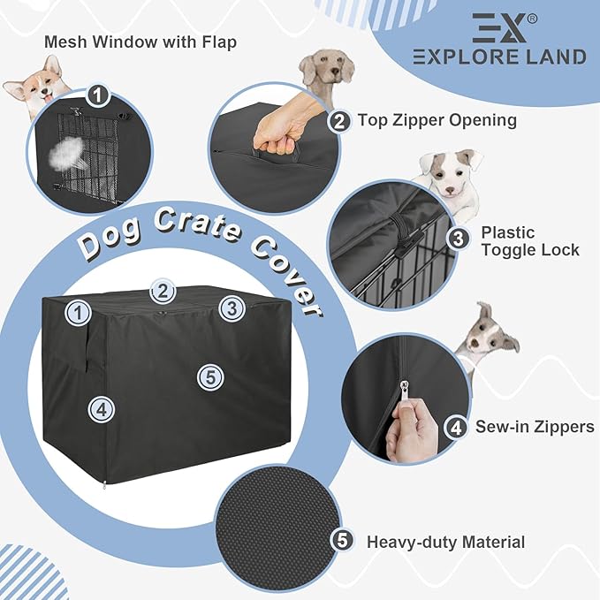 Explore Land 24 inches Dog Crate Cover Heavy Duty Polyester Pet Kennel Sunshade Universal Fit for Wire Cage (Black)
