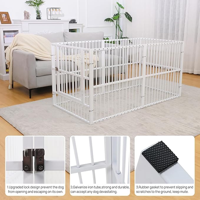 Dog Playpen - 32" Height Dog Pen, Heavy Duty Puppy Pen with Door, Safe & Sturdy, Easy Assemble for Indoor/Outdoor Pet Playpen (6 Panels with Door, White)