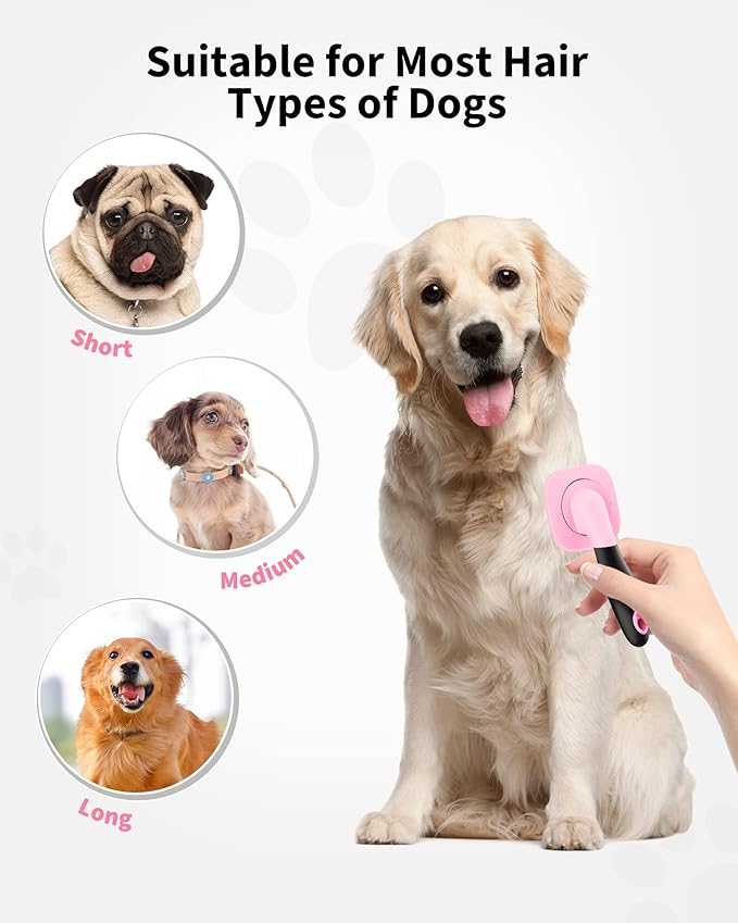Glendan Dog Brush & Cat Brush- Slicker Pet Grooming Brush- Shedding Grooming Tools(Pink)