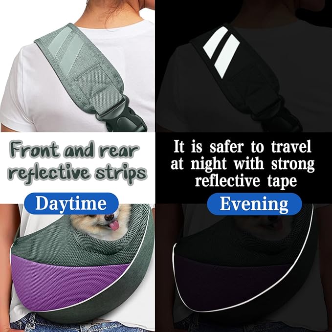 Dog Cat Sling Carrier, Adjustable Padded Shoulder Strap, with Mesh Pocket for Outdoor Travel (S - Up to 6 lbs, Light Purple - Grey)