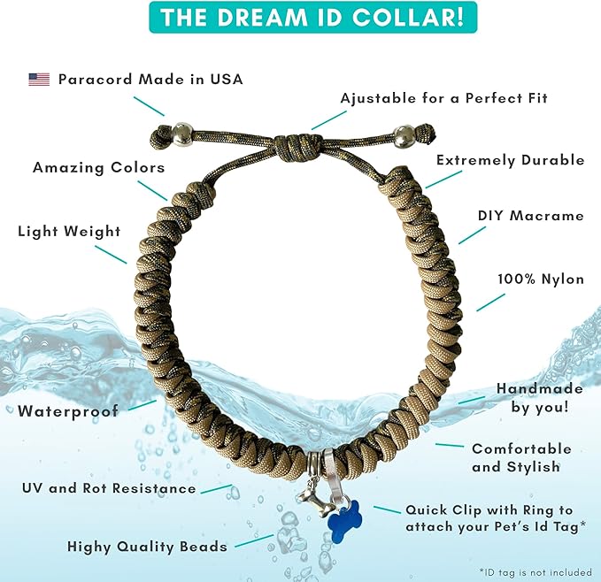 CORDA Crafts - Paracord Kit - Complete Accessories for Making Necklace Dog and Owner Matching Bracelet - Easy Video Tutorial - Waterproof Pet ID Tag Clip Included - X-Large Dog, Army