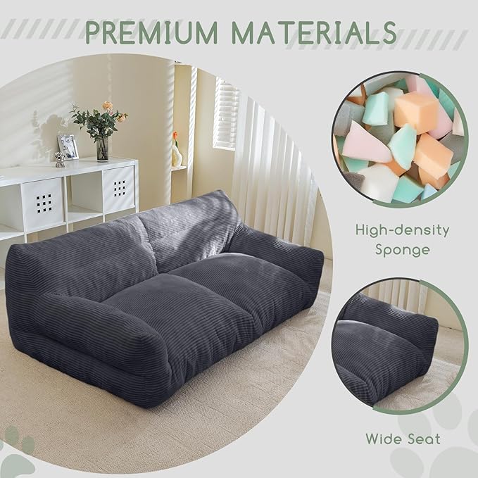 HIGOGOGO Giant Human Dog Sofa Bed, Big Comfy Floor Sofa Couch for Pet Families with Foam Chunk Supportive Mat, Corduroy Orthopedic Dog Bed for Human, Grey