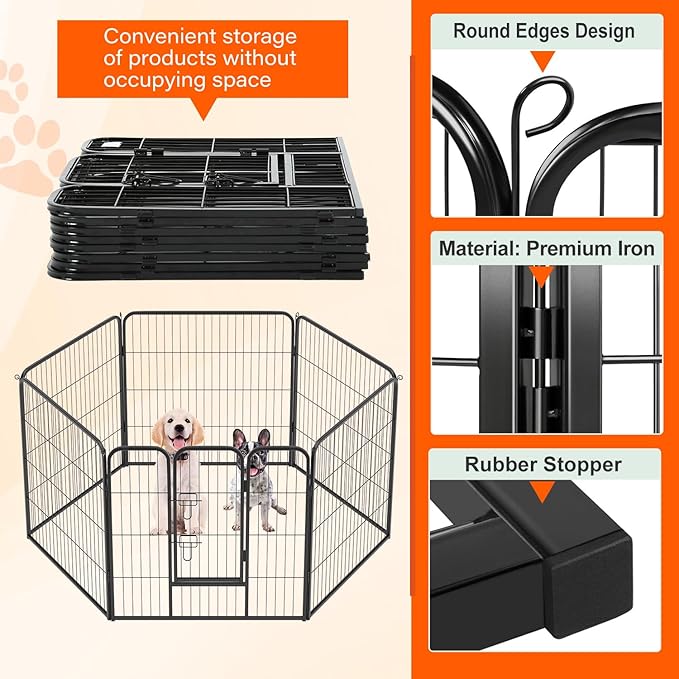 FDW Dog Playpen Dog Pen Dog Kennel 6 Panels 32 Inch Height Indoor Outdoor Folding Metal Portable Puppy Exercise Pen Heavy Duty Dog Fence for Yard Camping,Black
