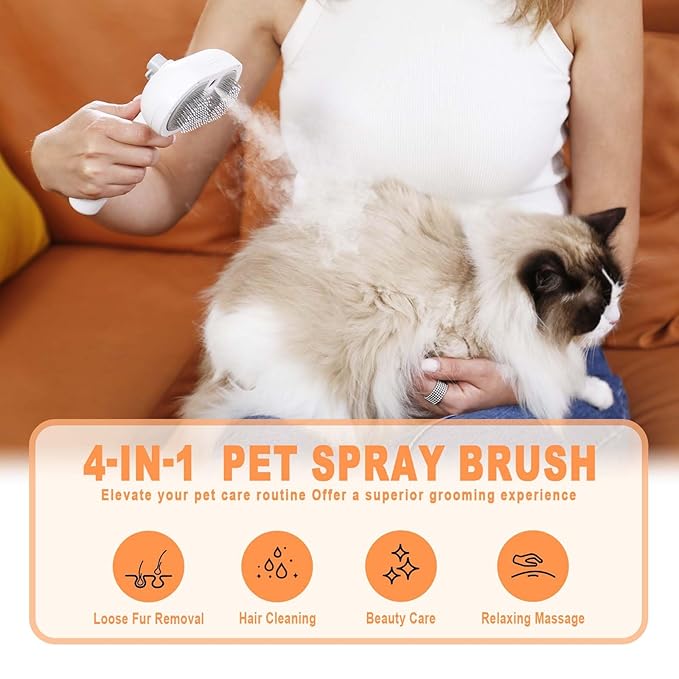 FURGO Cat Steam Brush for Shedding,3 in 1 Steam Pet Brush for Cats & Dogs, Efficient Hair Removal & Cleaning, Pet Hair Removal Tool Suitable for All Pet Fur Types