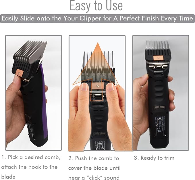Professional A5 Style Animal Clipper Stainless Steel Color-Coded Snap-on Attachment Guard Guide Comb, 1/8"-1" Compatible with Wahl KM Series Oster A5 Andis Detachable Blade Pet Groomers (#4 - 1/2")