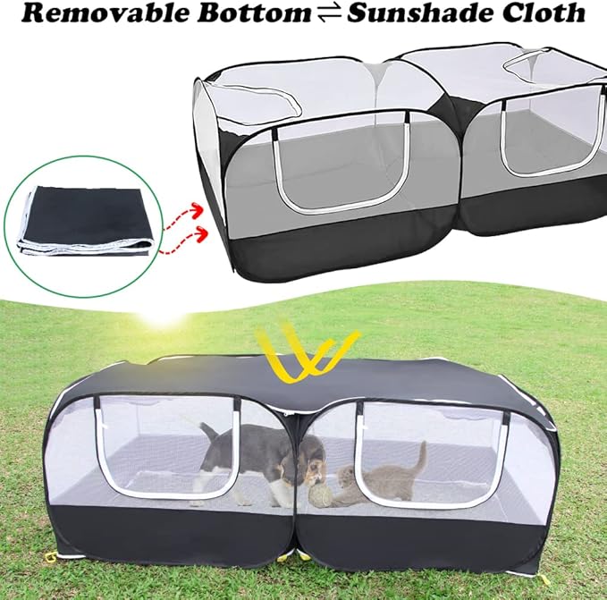 Small Animal Pet Playpen with Feeder Bowl and Storage Bag,Portable & Breathable Chicken Coop for Puppy Kitten Rabbits Indoor Outdoor(Black)