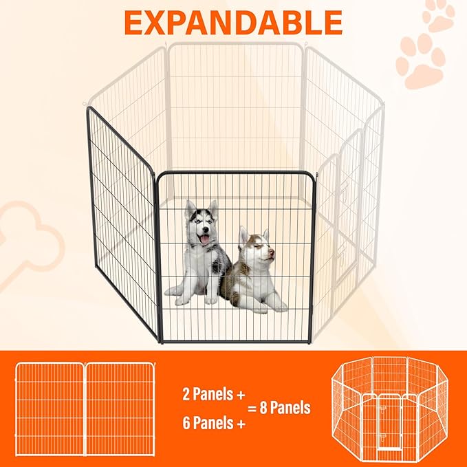 FDW Dog Playpen Dog Pen Dog Kennel 2 Panels 40 Inch Height Indoor Outdoor Folding Metal Portable Puppy Exercise Pen Heavy Duty Dog Fence for Yard Camping,Black