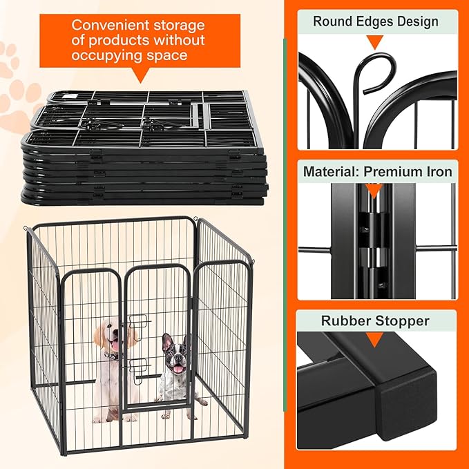 FDW Dog Playpen Dog Pen Dog Kennel 4 Panels 32 Inch Height Indoor Outdoor Folding Metal Portable Puppy Exercise Pen Heavy Duty Dog Fence for Yard Camping,Black