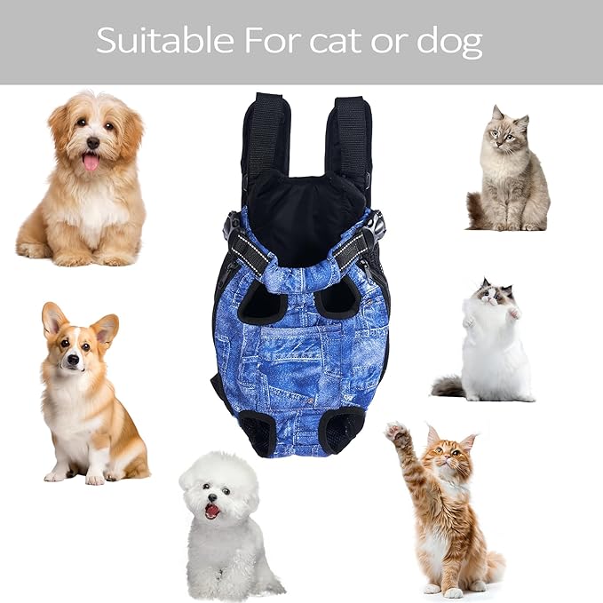 Pet Carrier Backpack Pet Tote Bags for Cats or Doggies, Portable Puppy Travel Carrier Bags, Cozy Soft Pet Puppies Carriers Slings Backpacks (Denim, XX-Large (Pack of 1))