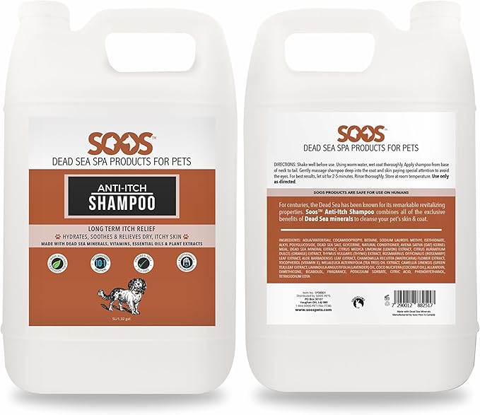 Soos Pet Anti-Itch Shampoo for Dogs with Vitamins Essential Oils Natural Ingredients Soothes Itching Clean Fur - 1x (4L Gallon)