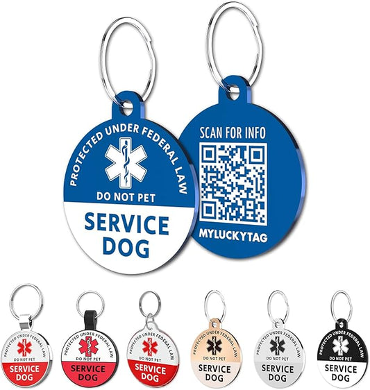 MYLUCKYTAG Service Dog Tag, QR Code Stainless Steel Pet ID Tag Dog Tag, Online Pet Profile, Pet Location Alert Email, Digital Pet Tag, Durable Pet ID, Dog Collar Tag, Engraved Pet Tag