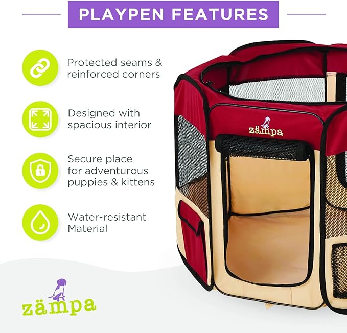 Zampa Pop Up Portable Large 61"x61"x30" Playpen for Dog and Cat, Foldable | Indoor/Outdoor Pen & Travel Pet Carrier + Carrying Case