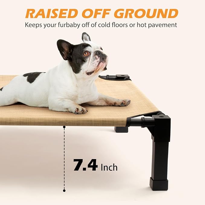 Cooling Elevated Dog Bed, Raised Dog Bed with Washable Breathable Mesh and Metal Frame, Portable Dog Cot Bed with No-Slip Feet for Outdoor and Indoor Use