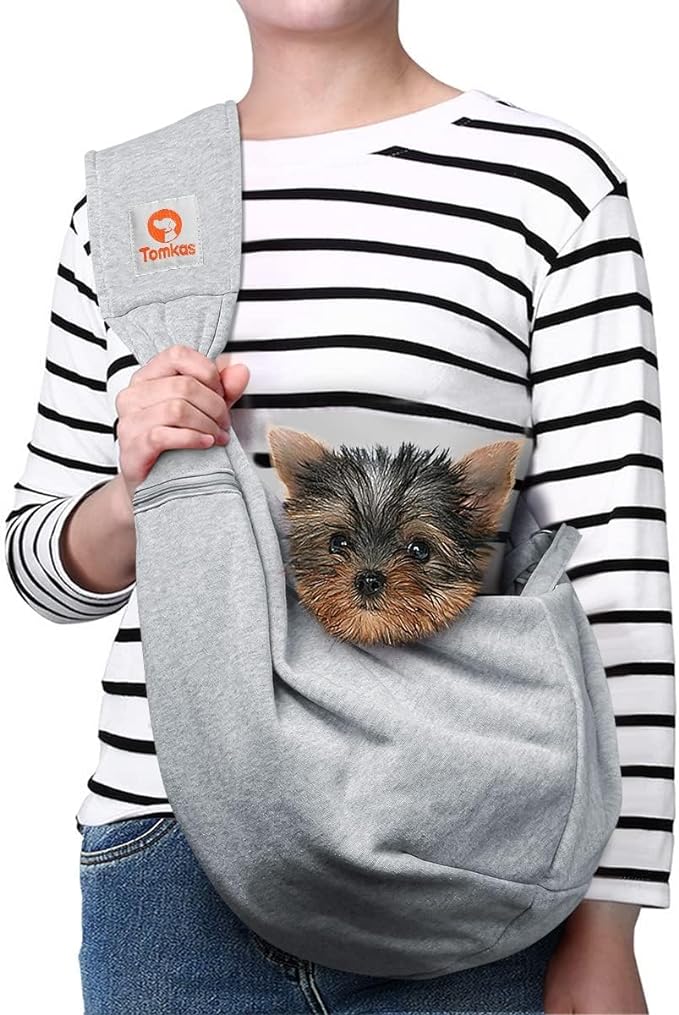 TOMKAS Dog Sling Carrier for Small Dogs pet Slings with Extra Pocket Storage Sling with Storage Pocket