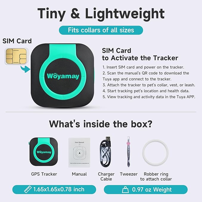 GPS Tracker & Health Monitoring for Dogs -Pet GPS Location Tracker, Wellness & Escape Alerts, Waterproof, Works with Any Collar (Green & Black), WOY-028