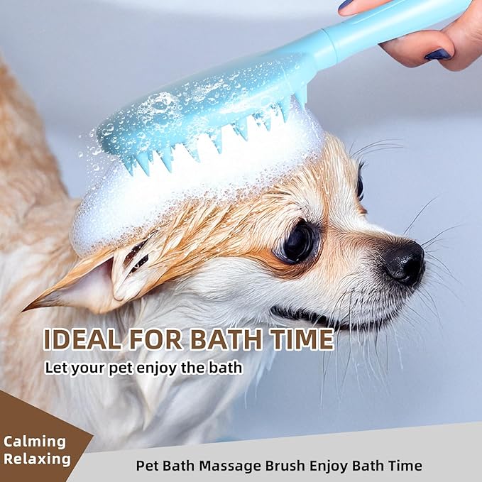 Pet Silicone Shampoo Brush for Long & Short Hair Dogs Cats, Shower Wash Curry Massage Brush (BLUE)