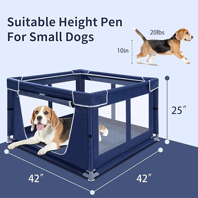 Puppy Playpen Indoor for Small Pets, 42x42x25 Inch, Dog Play Pen with Gate, Portable Oxford Fabric Pet Exercise Pen, Anti-Tipping Enclosure with Zipper Door
