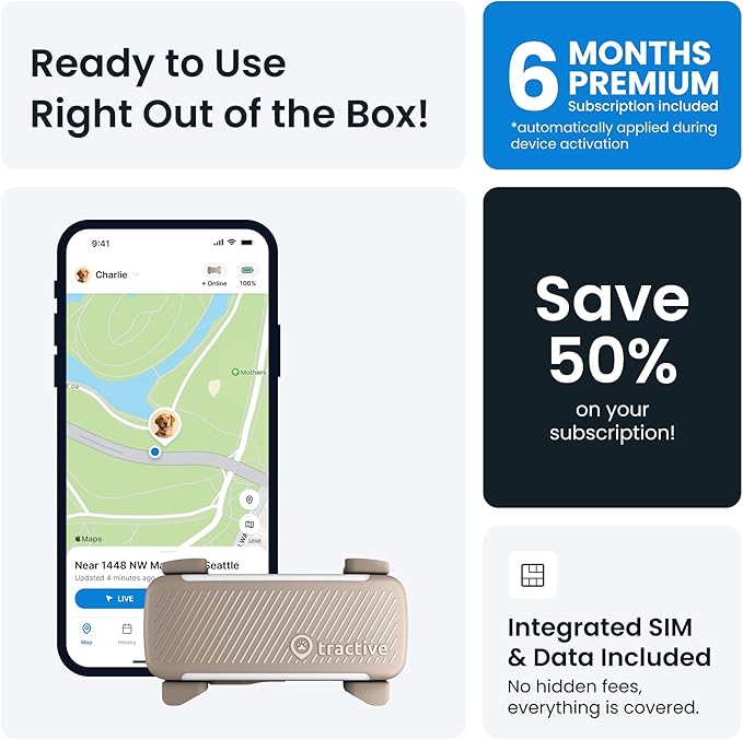 Tractive GPS Dog Tracker (2025 Release with Free 6 Month Subscription) | Real-time Pet Location Tracker | Health & Wellness Alerts | Virtual Fence for Dogs | Bark Monitoring (Brown)