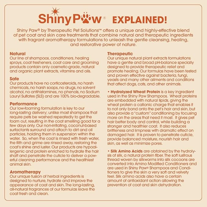 Dog Conditioner for Allergies and Itching | Shiny Paw 32 oz Shea Butter & Vanilla Conditioner for Dogs & Cats | Dog Matted Hair Detangler | Made in The USA